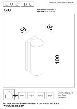 AKRA - Wandlamp Binnen/Buiten - LED - 1x6W 2700K - IP54 - Wit*Lucide Store