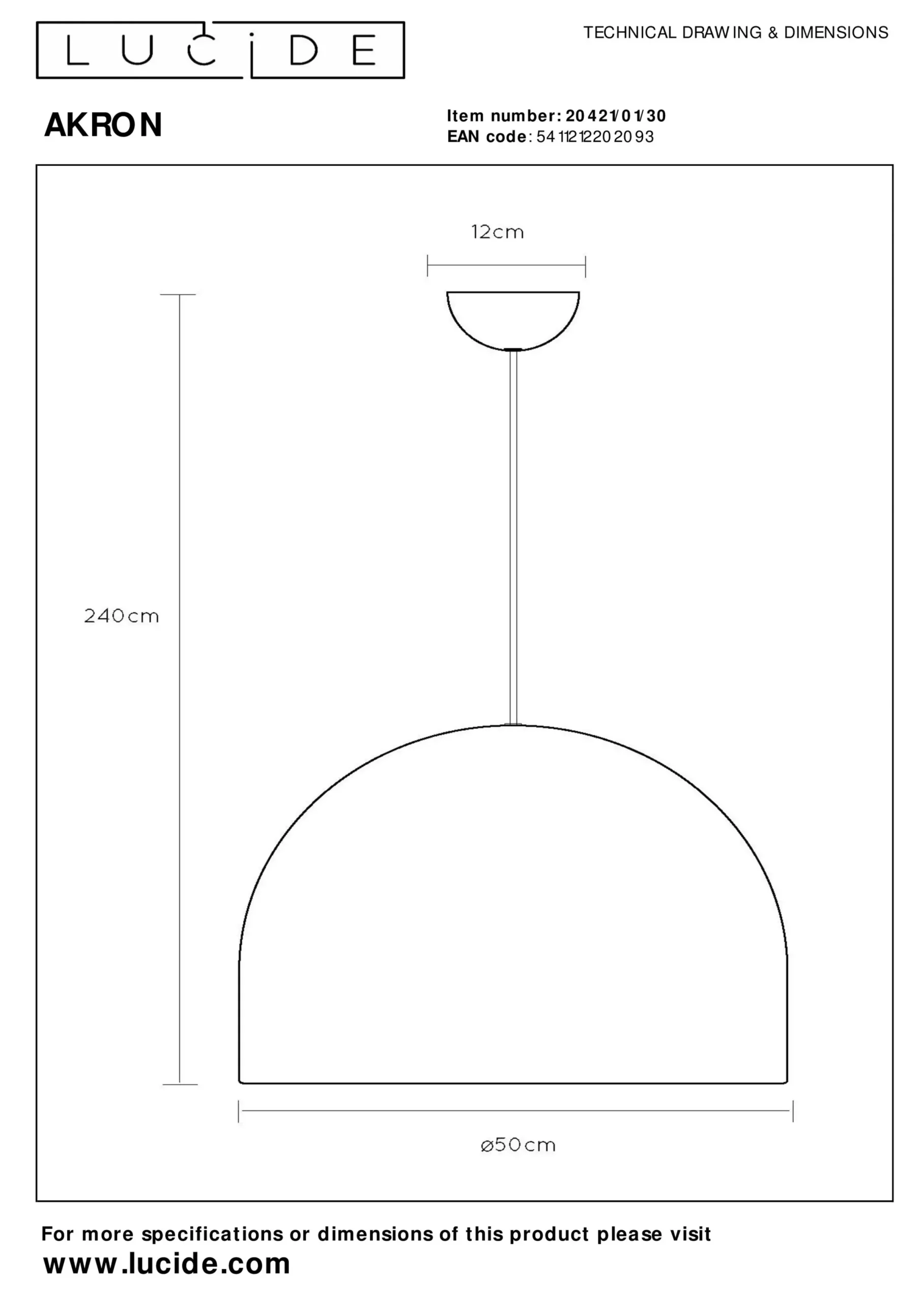 AKRON - Hanglamp - Ø 50 cm - 1xE27 - Zwart*Lucide Clearance