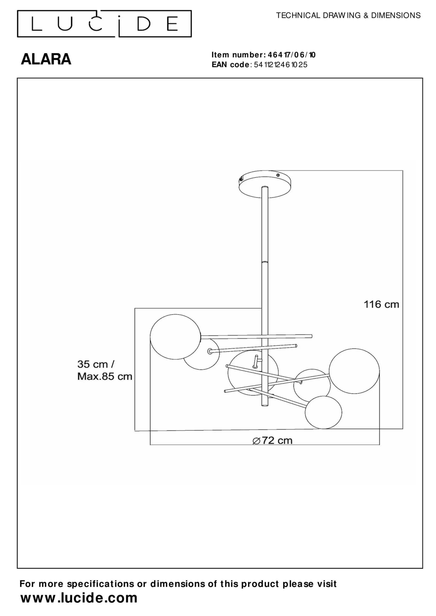 ALARA - Hanglamp - Ø 72 cm - LED - G4 - 6x1,5W 2700K - Goud*Lucide Flash Sale