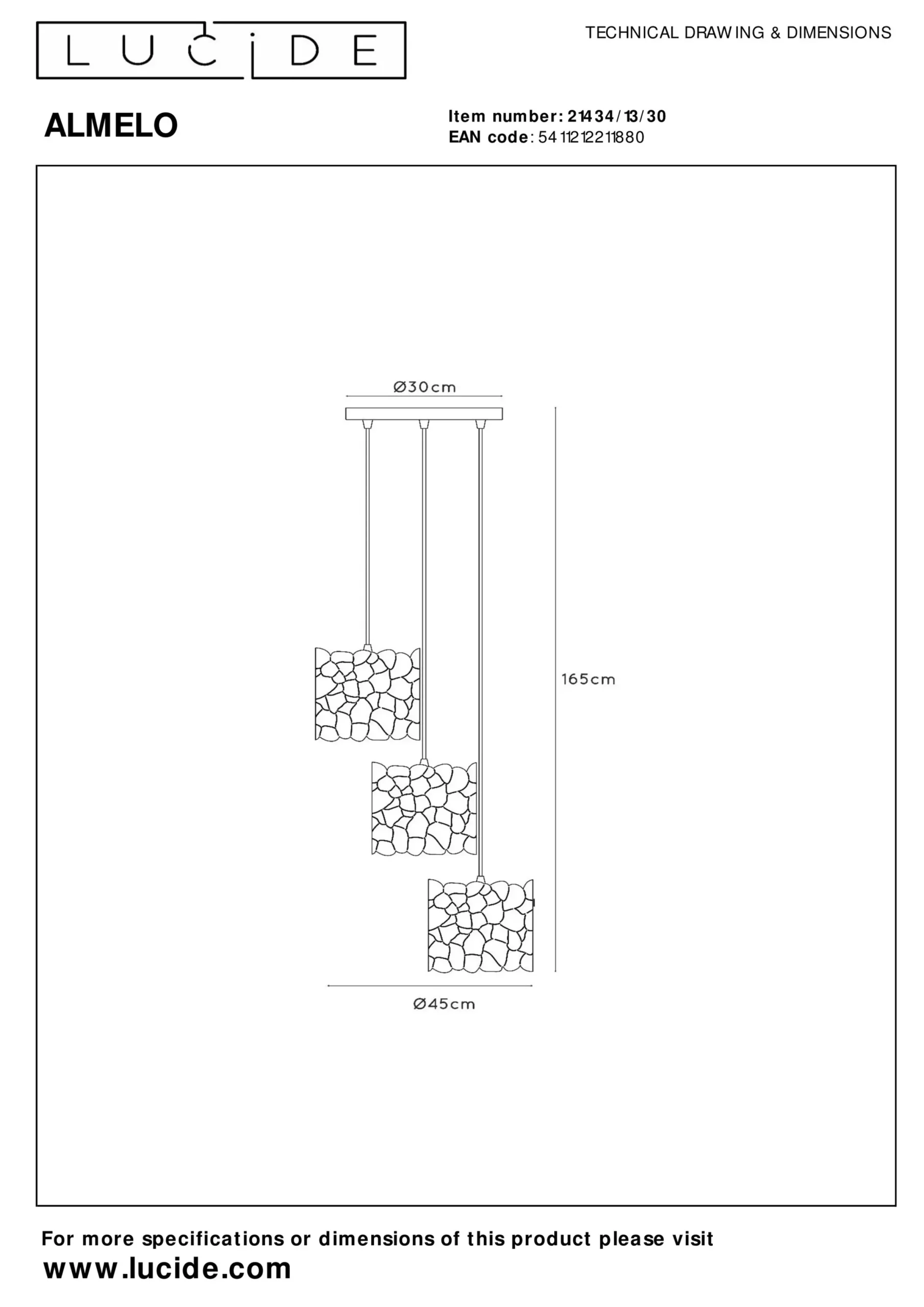 ALMELO - Hanglamp - 3xE27 - Zwart*Lucide Hot