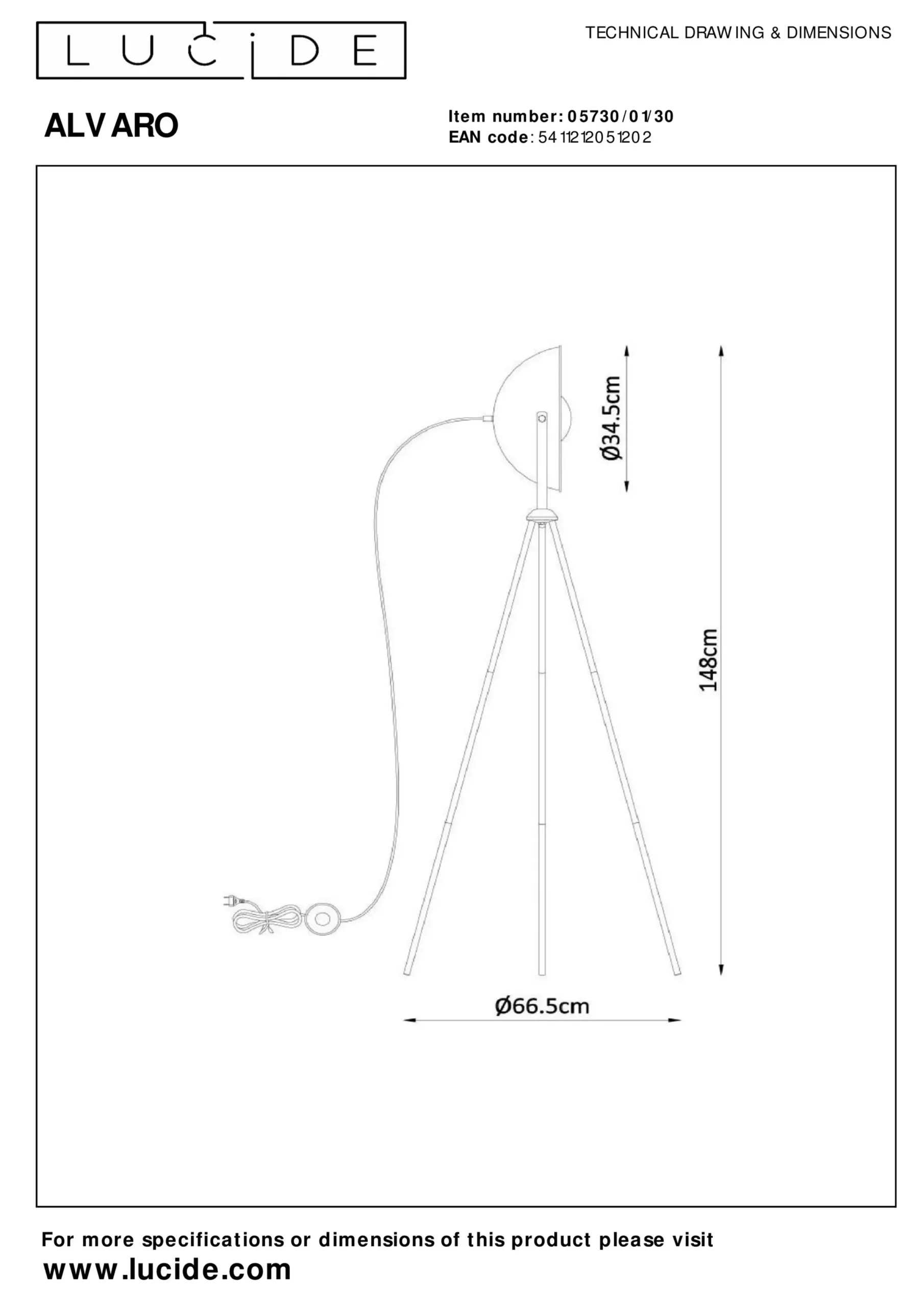 ALVARO - Vloerlamp - 1xE27 - Zwart*Lucide Sale