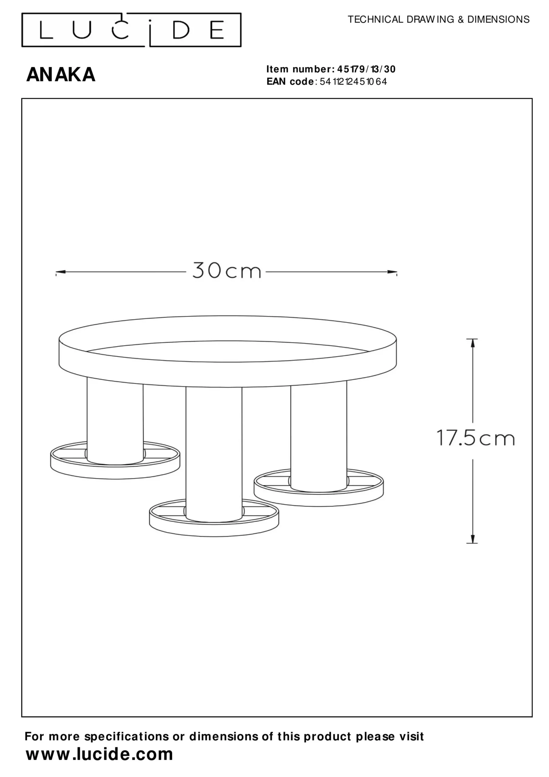 ANAKA - Plafonnière - Ø 30 cm - 3xE27 - Zwart*Lucide Best
