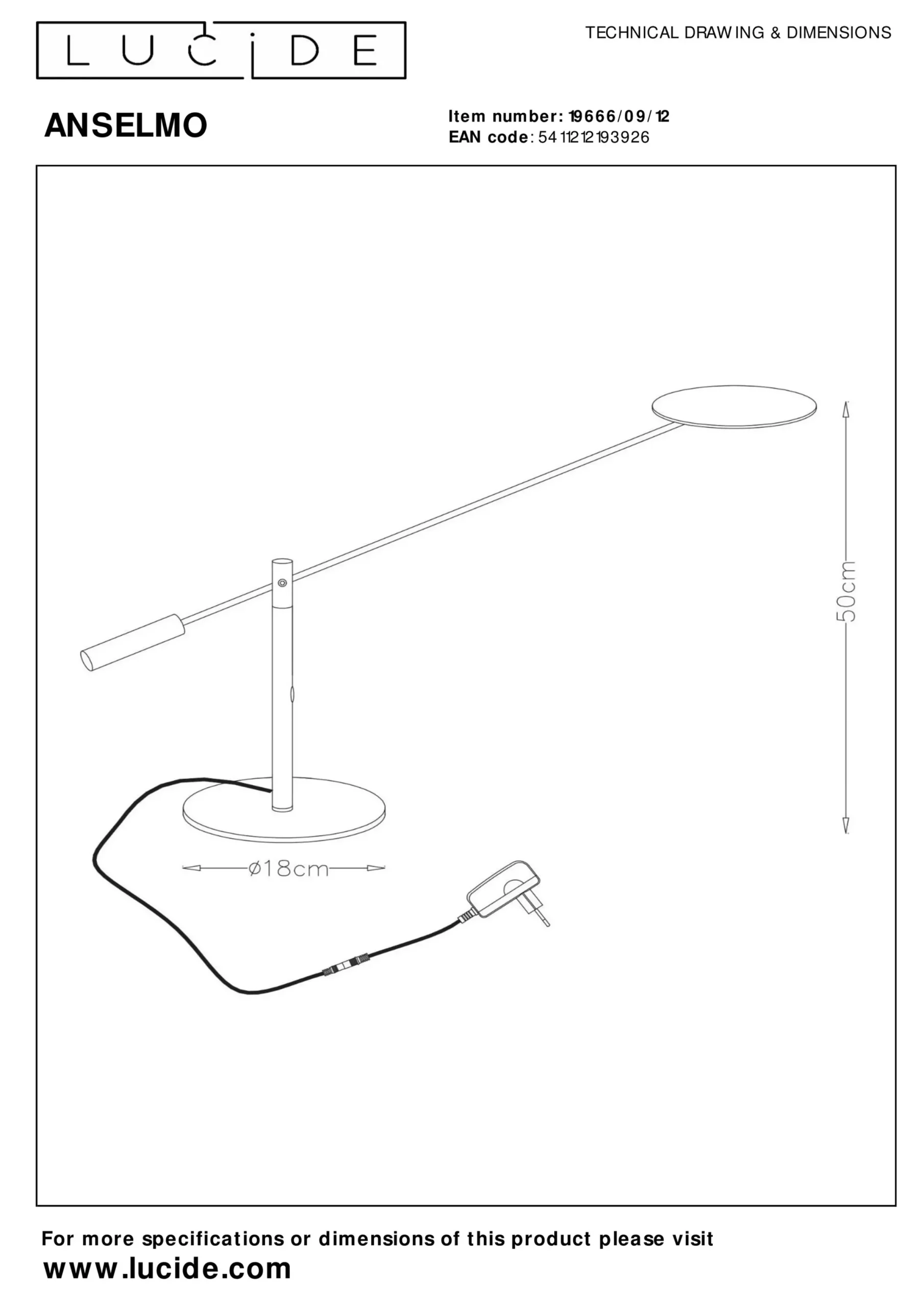 ANSELMO - Bureaulamp - LED Dimb. - 1x9W 3000K - Mat chroom*Lucide Outlet