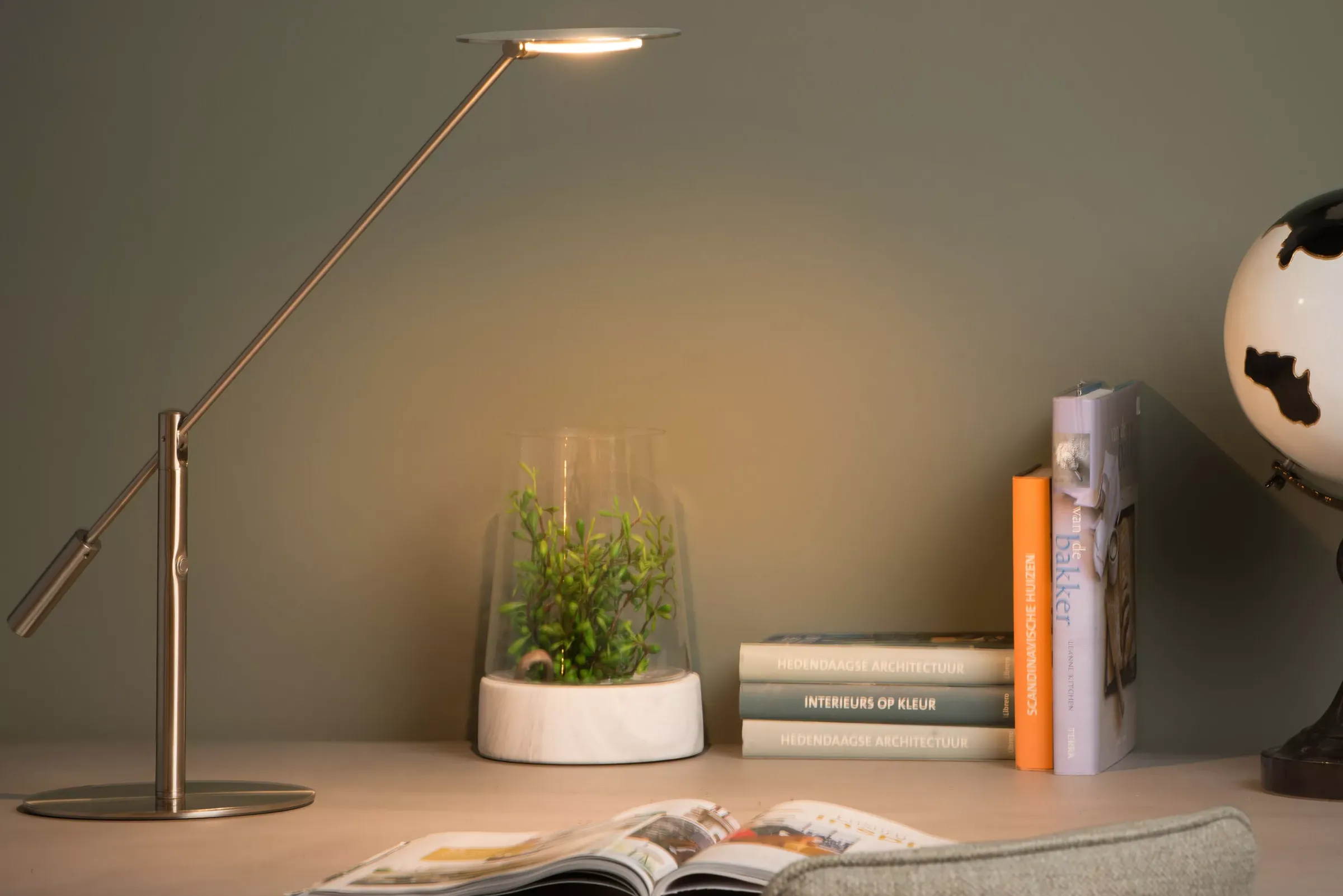 ANSELMO - Bureaulamp - LED Dimb. - 1x9W 3000K - Mat chroom*Lucide Outlet