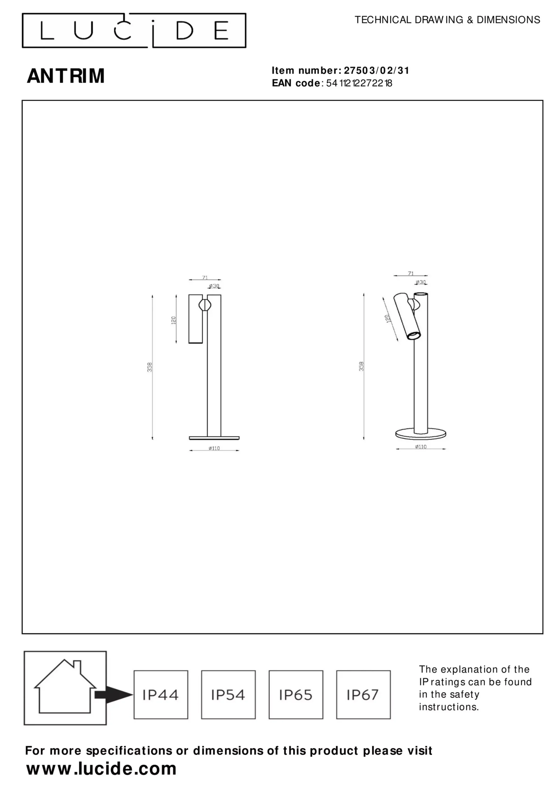 ANTRIM - Oplaadbare Tafellamp Binnen/Buiten - Accu/Batterij - LED Dimb. - 1x2,2W 2700K - IP54 - Met draadloos oplaadstation - Wit*Lucide Clearance