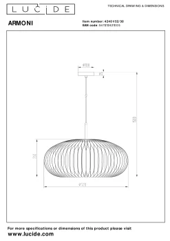 ARMONI - Hanglamp - Ø 52 cm - 1xE27 - Zwart*Lucide New