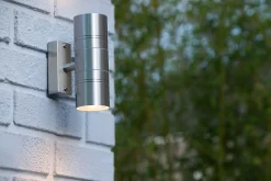 ARNE-LED - Wandlamp Binnen/Buiten - Ø 6,3 cm - LED - GU10 - 2x5W 2700K - IP44 - Mat chroom*Lucide Cheap