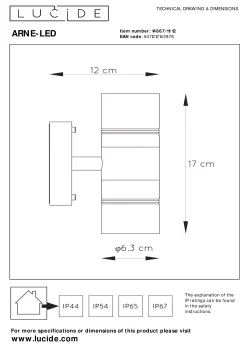 ARNE-LED - Wandlamp Binnen/Buiten - Ø 6,3 cm - LED - GU10 - 2x5W 2700K - IP44 - Mat chroom*Lucide Cheap