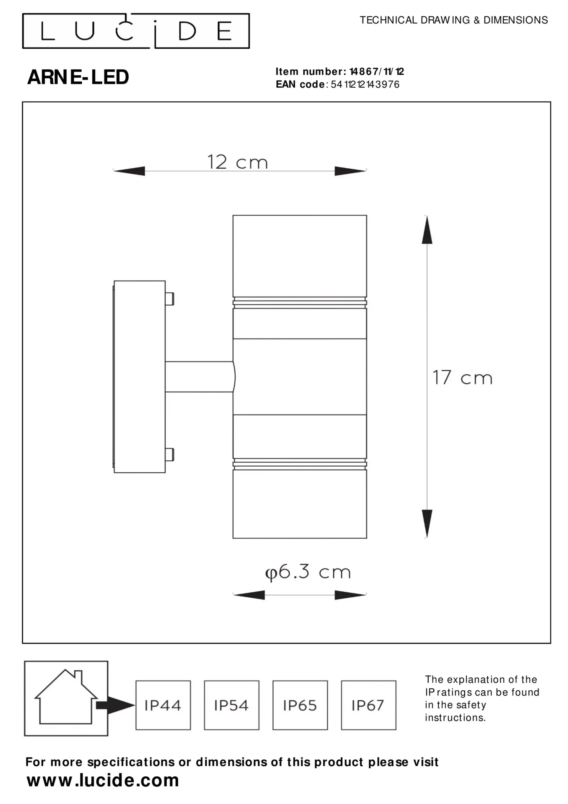 ARNE-LED - Wandlamp Binnen/Buiten - Ø 6,3 cm - LED - GU10 - 2x5W 2700K - IP44 - Mat chroom*Lucide Cheap