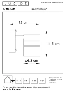 ARNE-LED - Wandspot / Wandlamp Binnen/Buiten - Ø 6,3 cm - LED - GU10 - 1x5W 2700K - IP44 - Mat chroom*Lucide Flash Sale
