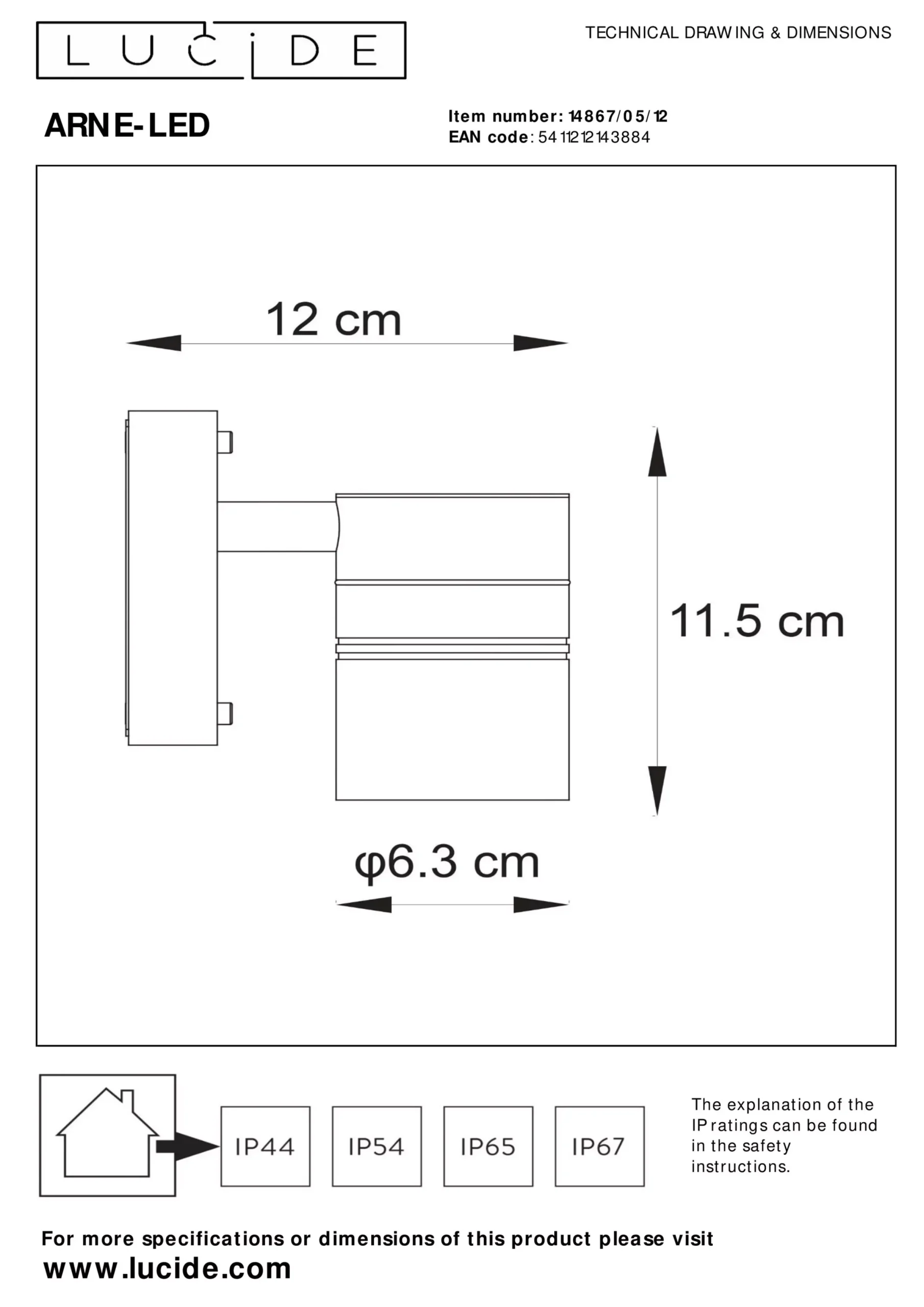 ARNE-LED - Wandspot / Wandlamp Binnen/Buiten - Ø 6,3 cm - LED - GU10 - 1x5W 2700K - IP44 - Mat chroom*Lucide Flash Sale