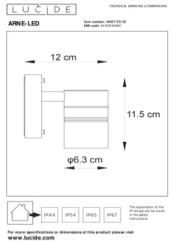 ARNE-LED - Wandspot / Wandlamp Binnen/Buiten - Ø 6,3 cm - LED - GU10 - 1x5W 2700K - IP44 - Zwart*Lucide Discount