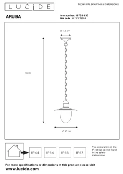 ARUBA - Hanglamp Binnen/Buiten - Ø 25 cm - 1xE27 - IP44 - Zwart*Lucide Sale