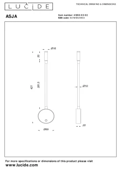 ASJA - Oplaadbare Wandspot / Wandlamp - Accu/Batterij - LED 3 StepDim - 1x3W 2700K - Mat Goud / Messing*Lucide Flash Sale