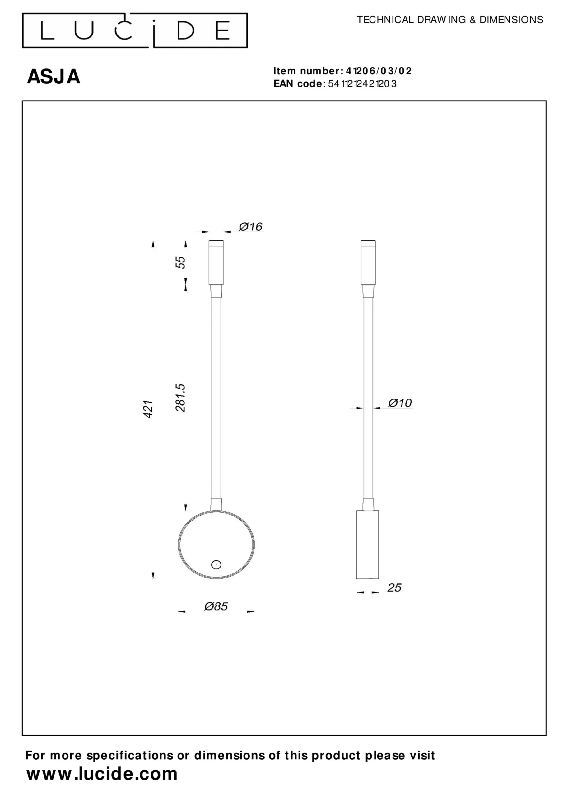 ASJA - Oplaadbare Wandspot / Wandlamp - Accu/Batterij - LED 3 StepDim - 1x3W 2700K - Mat Goud / Messing*Lucide Flash Sale