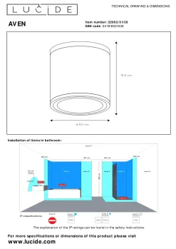 AVEN - Plafondspot Badkamer - Ø 9 cm - 1xGU10 - IP65 - Zwart*Lucide Best Sale