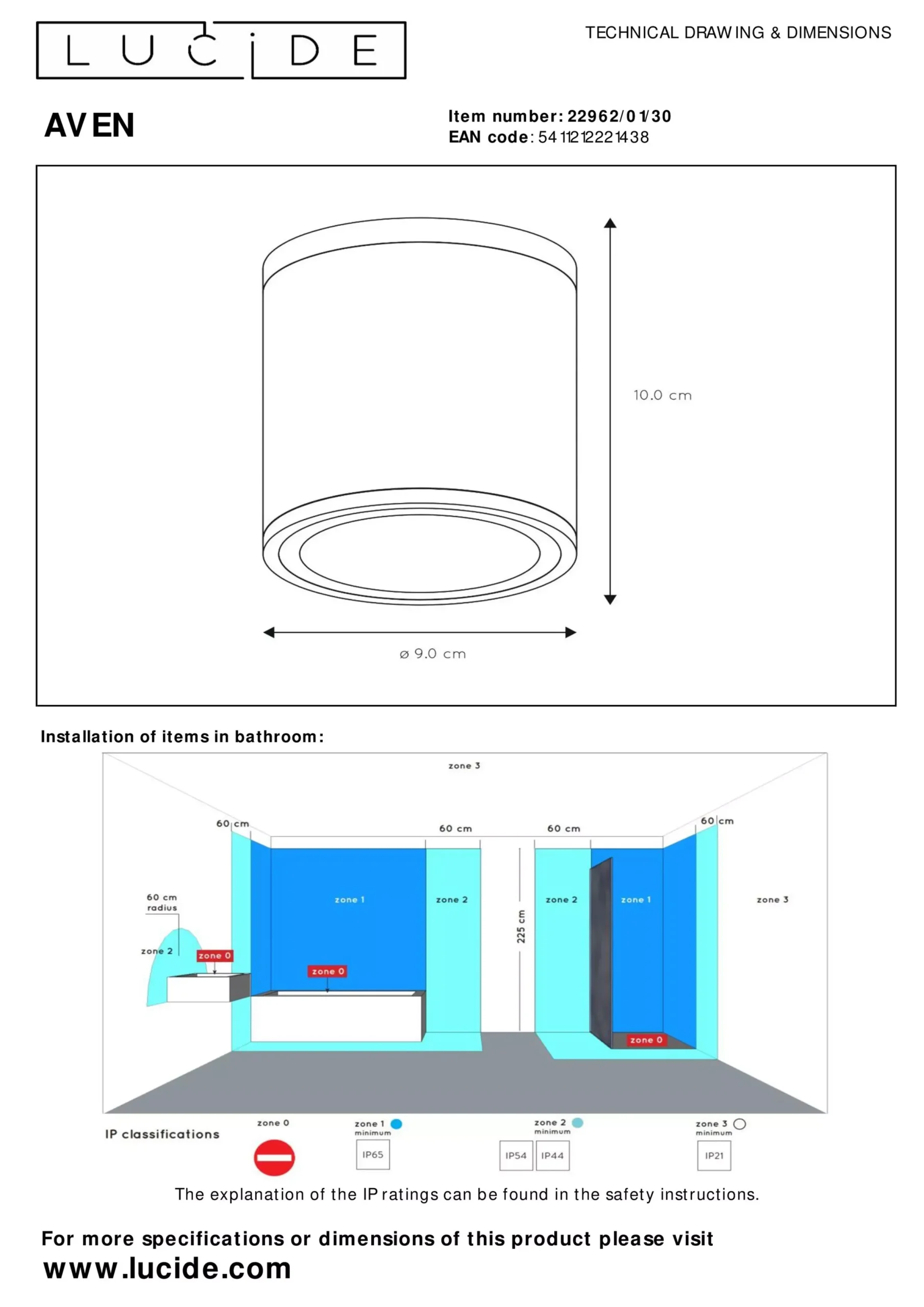 AVEN - Plafondspot Badkamer - Ø 9 cm - 1xGU10 - IP65 - Zwart*Lucide Best Sale