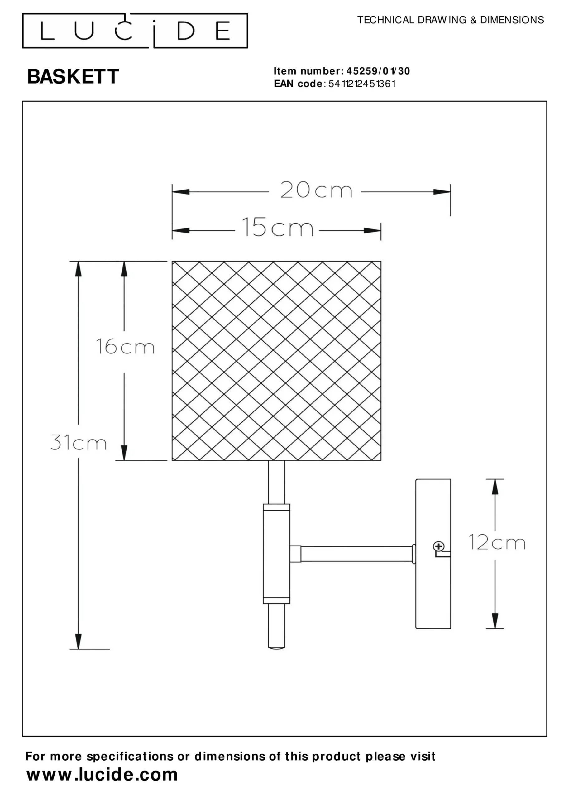 BASKETT - Wandlamp - 1xE27 - Zwart*Lucide Shop