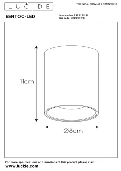 BENTOO-LED - Plafondspot - Ø 8 cm - LED Dimb. - GU10 - 1x5W 3000K - Wit*Lucide Hot
