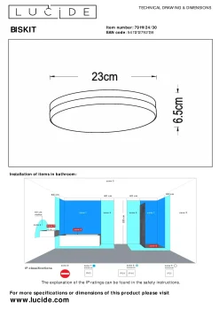 BISKIT - Plafonnière Badkamer - Ø 23 cm - LED - 1x12W 2700K - IP44 - Beweging & dag/nacht sensor - Zwart*Lucide Best