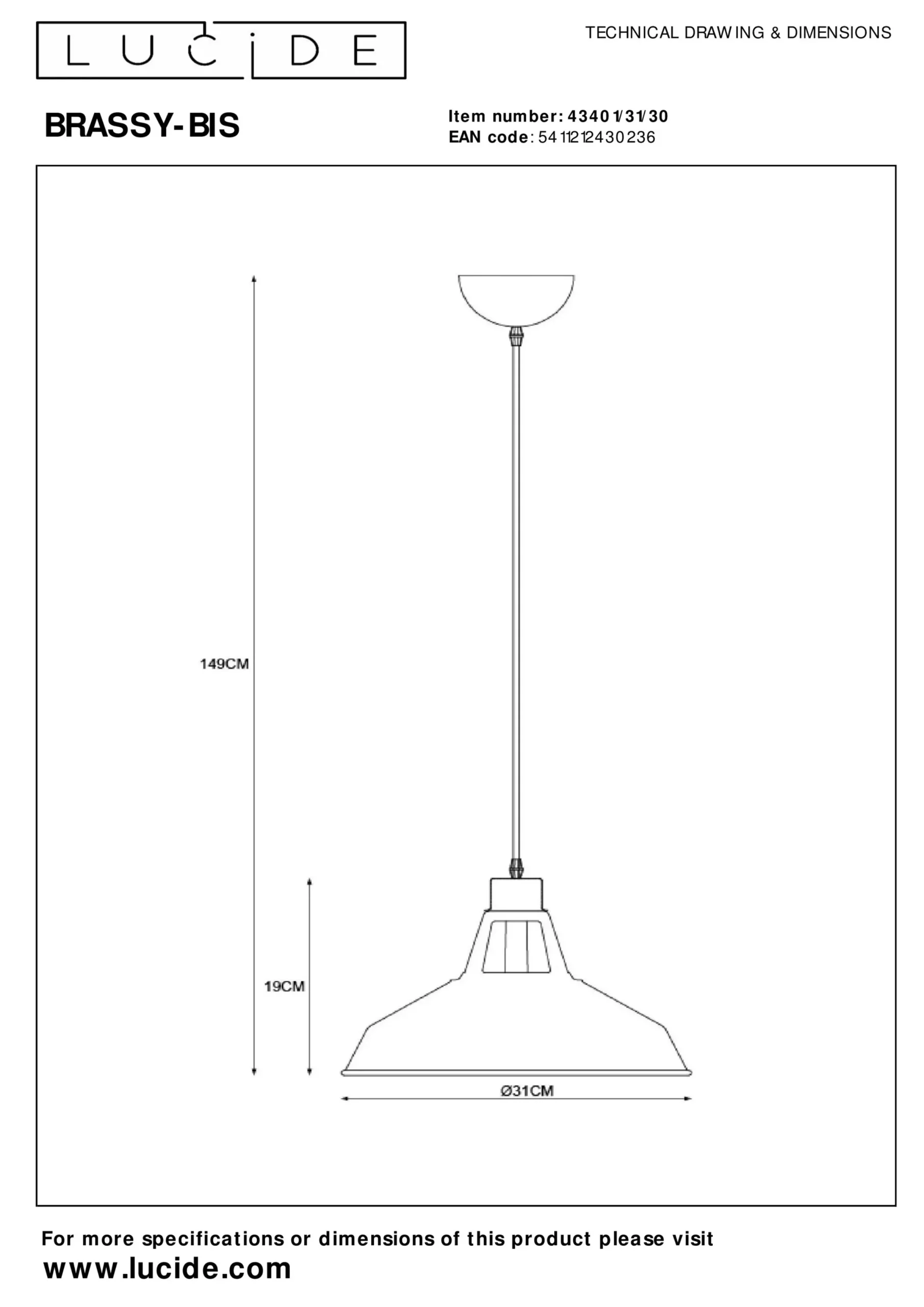 BRASSY-BIS - Hanglamp - Ø 31 cm - 1xE27 - Zwart*Lucide Best Sale