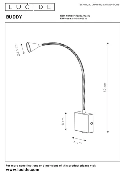 BUDDY - Bedlamp / Wandlamp - LED - 1x4W 4000K - Zwart*Lucide Clearance