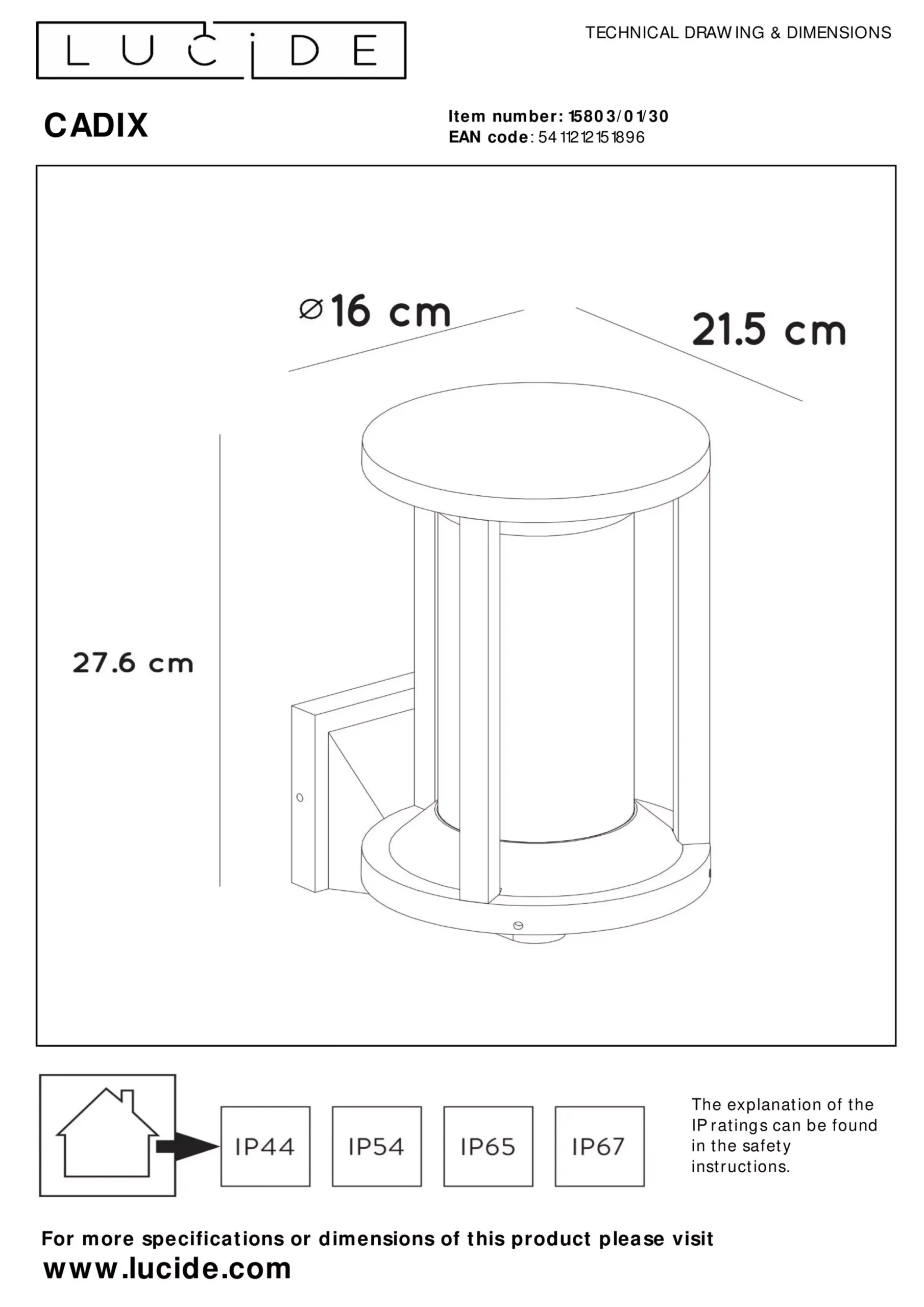 CADIX - Wandlamp Binnen/Buiten - 1xE27 - IP65 - Zwart*Lucide New