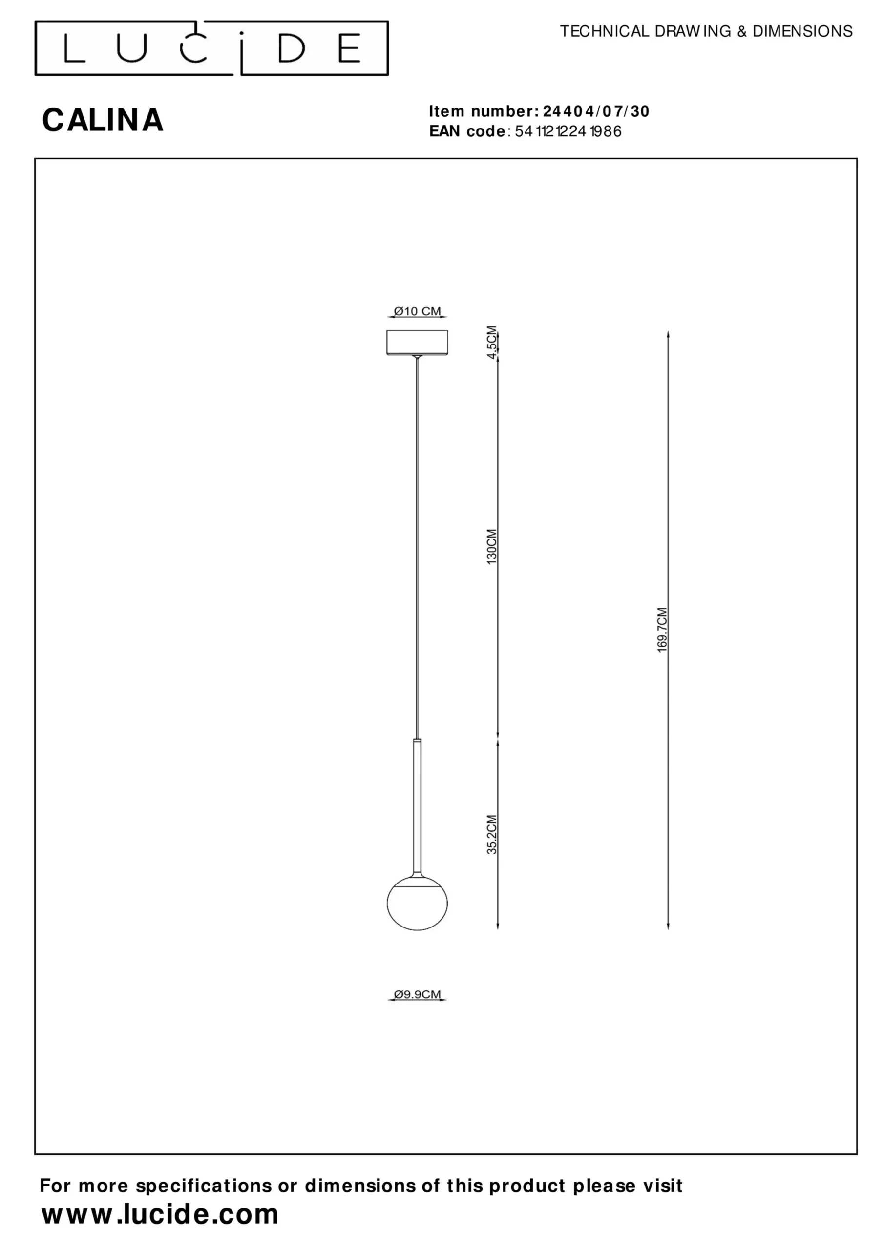 CALINA - Hanglamp - Ø 9,9 cm - LED Dimb. - 1x9W 2700K - Zwart*Lucide Flash Sale