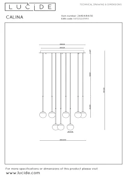 CALINA - Hanglamp - Ø 69,9 cm - LED Dimb. - 12x7,7W 2700K - Zwart*Lucide Clearance