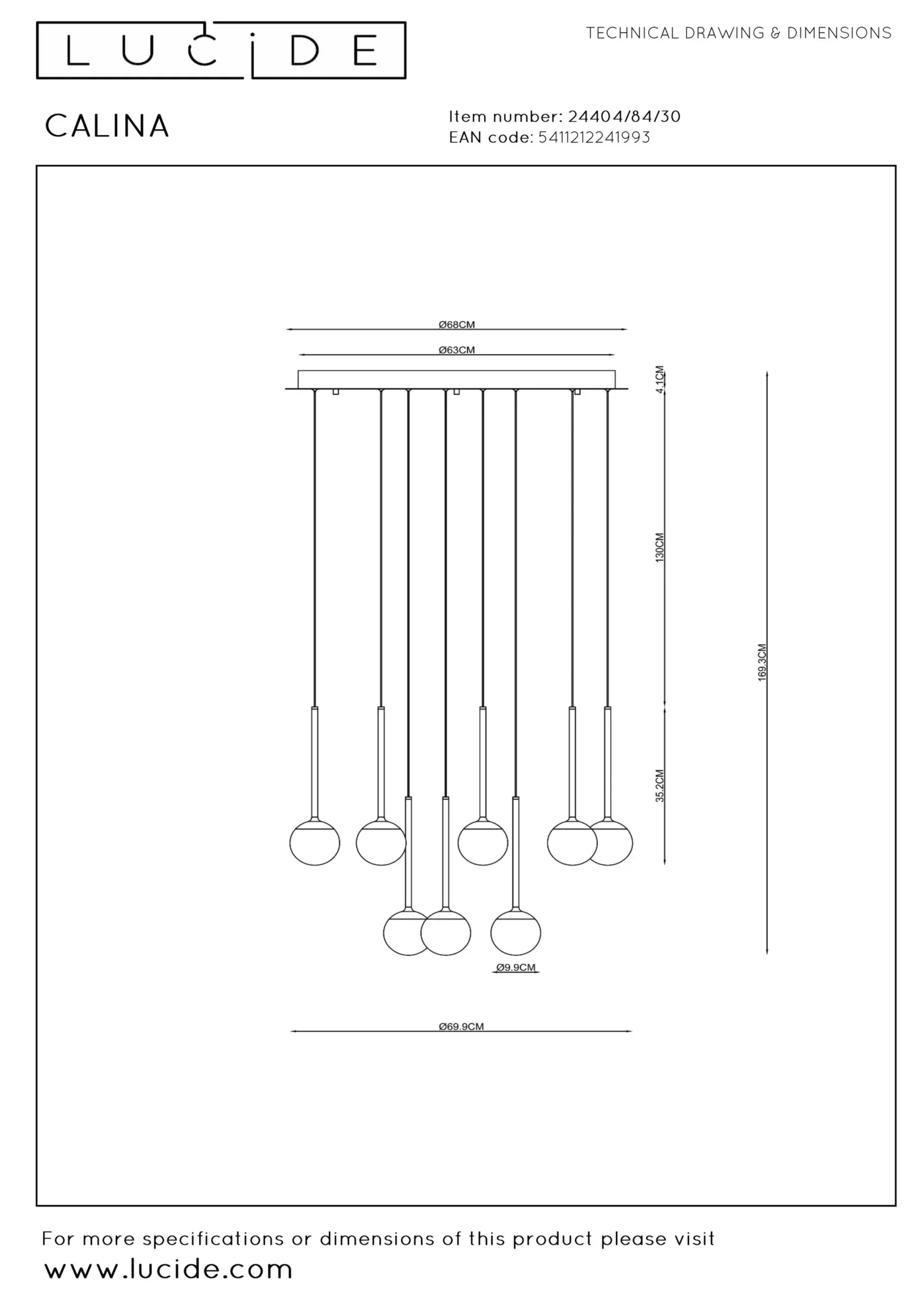 CALINA - Hanglamp - Ø 69,9 cm - LED Dimb. - 12x7,7W 2700K - Zwart*Lucide Clearance