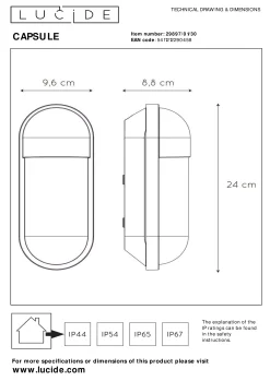 CAPSULE - Wandlamp Binnen/Buiten - 1xE27 - IP54 - Zwart*Lucide Cheap