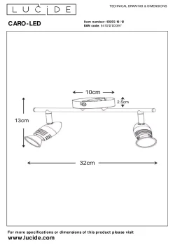 CARO-LED - Plafondspot - LED - GU10 - 2x5W 2700K - Mat chroom*Lucide New