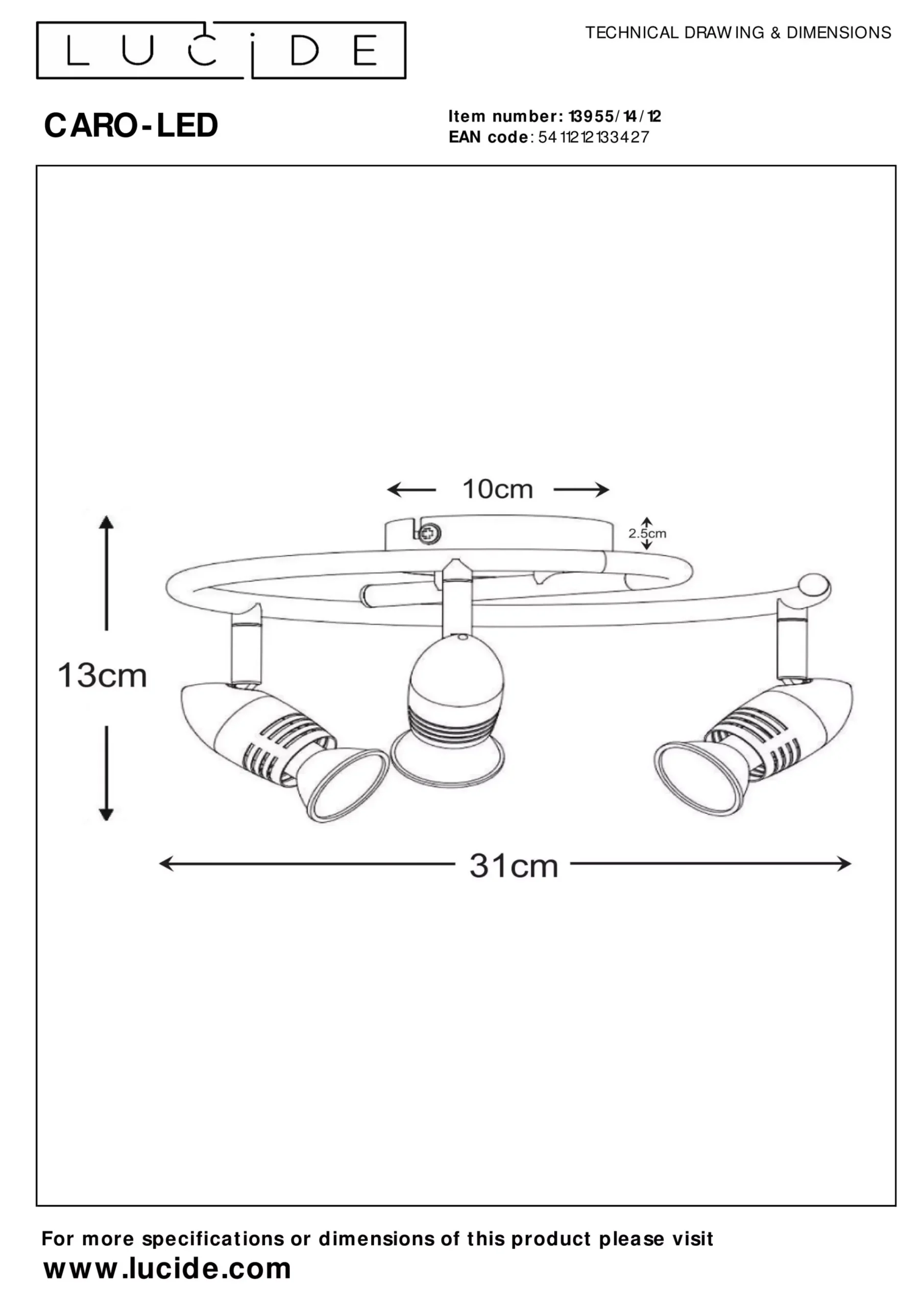 CARO-LED - Plafondspot - Ø 31 cm - LED - GU10 - 3x5W 2700K - Mat chroom*Lucide Discount