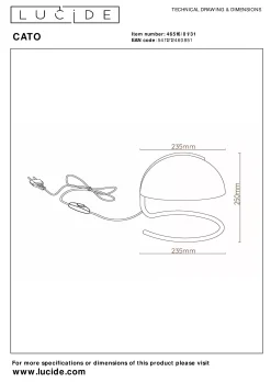 CATO - Tafellamp - Ø 23,5 cm - 1xE27 - Wit*Lucide Cheap