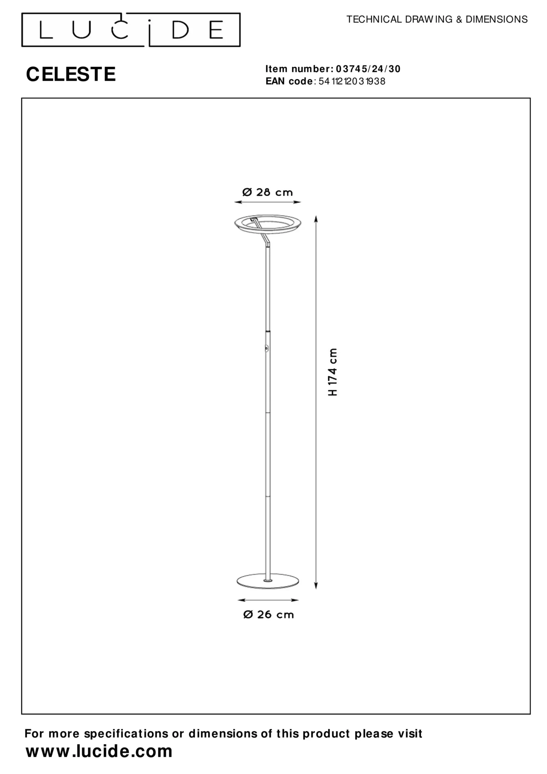 CELESTE - Vloerlamp - Ø 28 cm - LED Dimb. - 1x21W 2700K - Zwart*Lucide Flash Sale