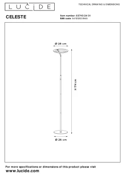 CELESTE - Vloerlamp - Ø 28 cm - LED Dimb. - 1x21W 2700K - Wit*Lucide Sale