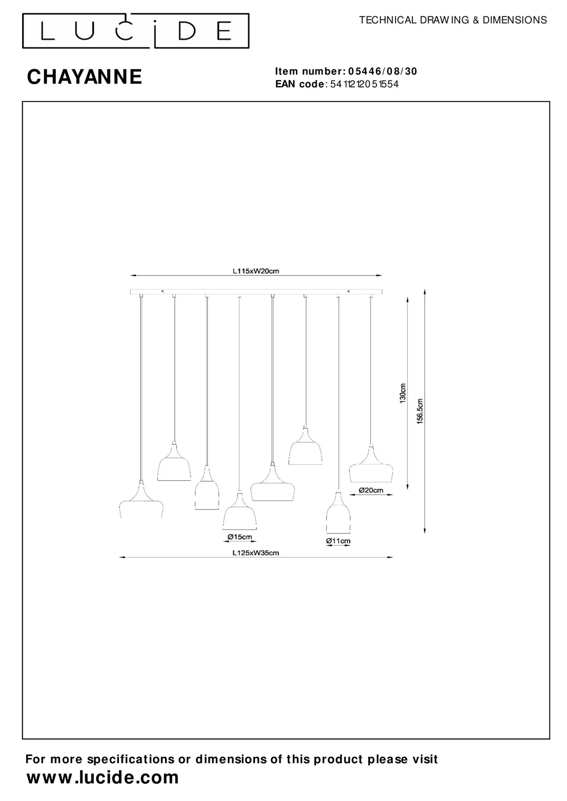 CHAYANNE - Hanglamp - 8xE14 - Zwart*Lucide Discount
