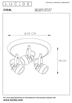 CIGAL - Plafondspot - LED - GU10 - 3x5W 2700K - Koper*Lucide Clearance