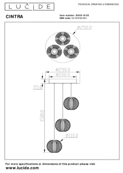 CINTRA - Hanglamp - Ø 25 cm - LED Dimb. - 3x4,7W 2700K - Transparant*Lucide Store