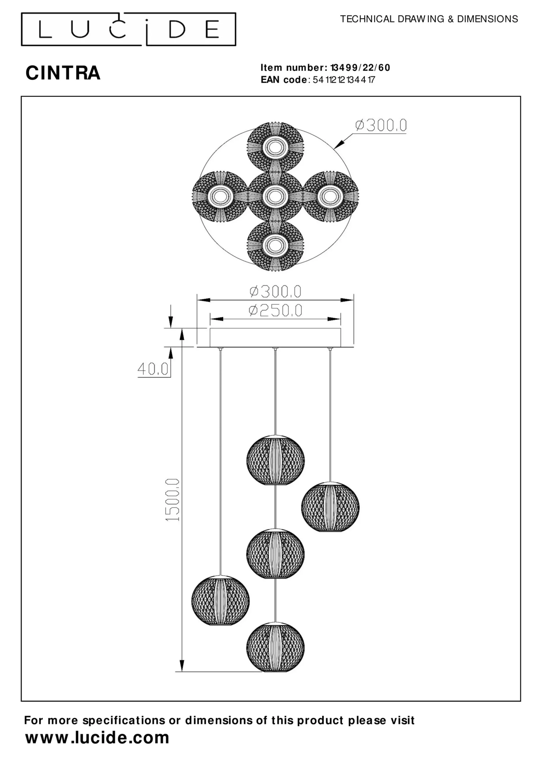 CINTRA - Hanglamp - Ø 32 cm - LED Dimb. - 5x4,7W 2700K - Transparant*Lucide Cheap