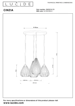 CINZIA - Hanglamp - Ø 55,5 cm - 4xE27 - Wit*Lucide Fashion