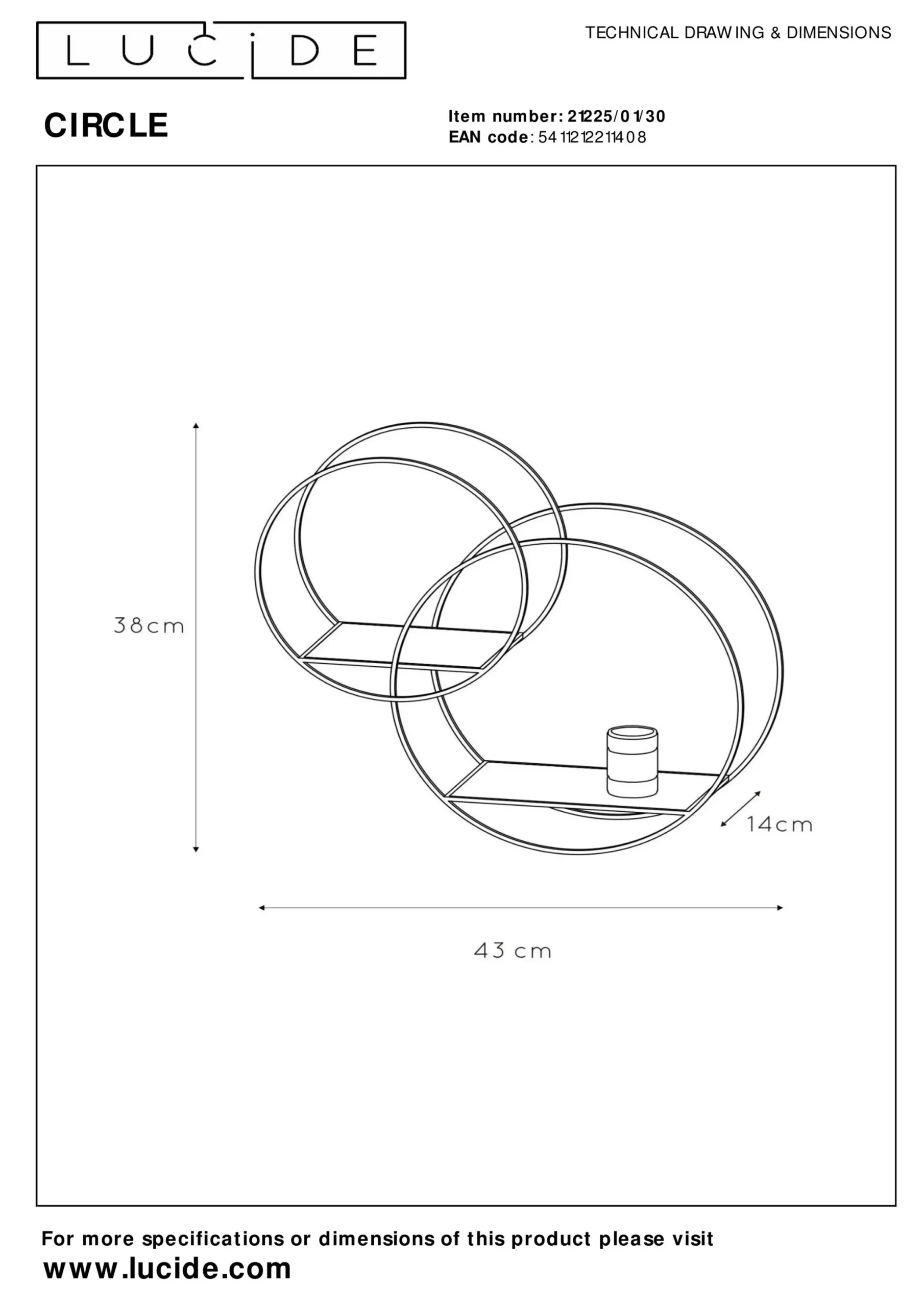 CIRCLE - Wandlamp - 1xE27 - Zwart*Lucide Cheap
