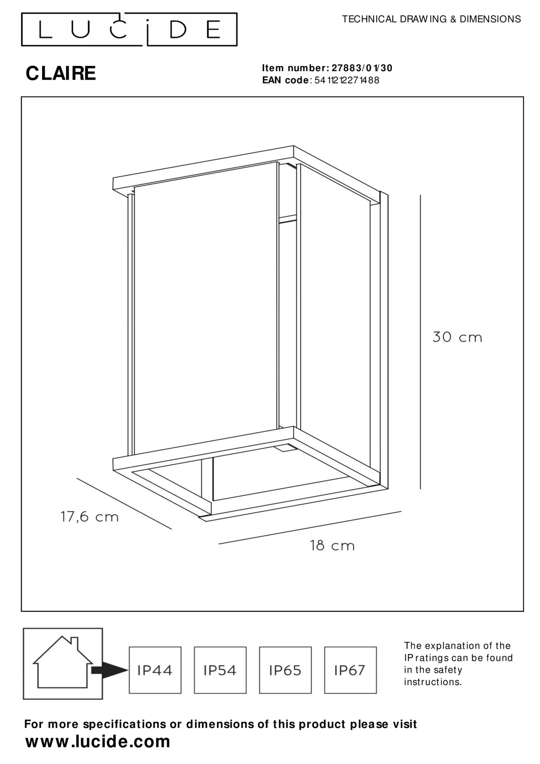 CLAIRE - Wandlamp Binnen/Buiten - 1xE27 - IP54 - Antraciet*Lucide Online
