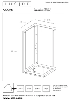 CLAIRE - Wandlamp Binnen/Buiten - 1xE27 - IP54 - Beweging & dag/nacht sensor - Antraciet*Lucide Shop