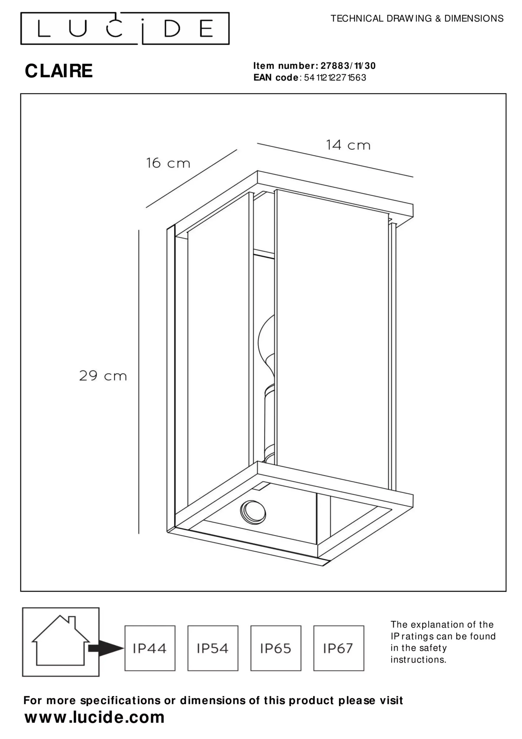 CLAIRE - Wandlamp Binnen/Buiten - 1xE27 - IP54 - Beweging & dag/nacht sensor - Antraciet*Lucide Shop