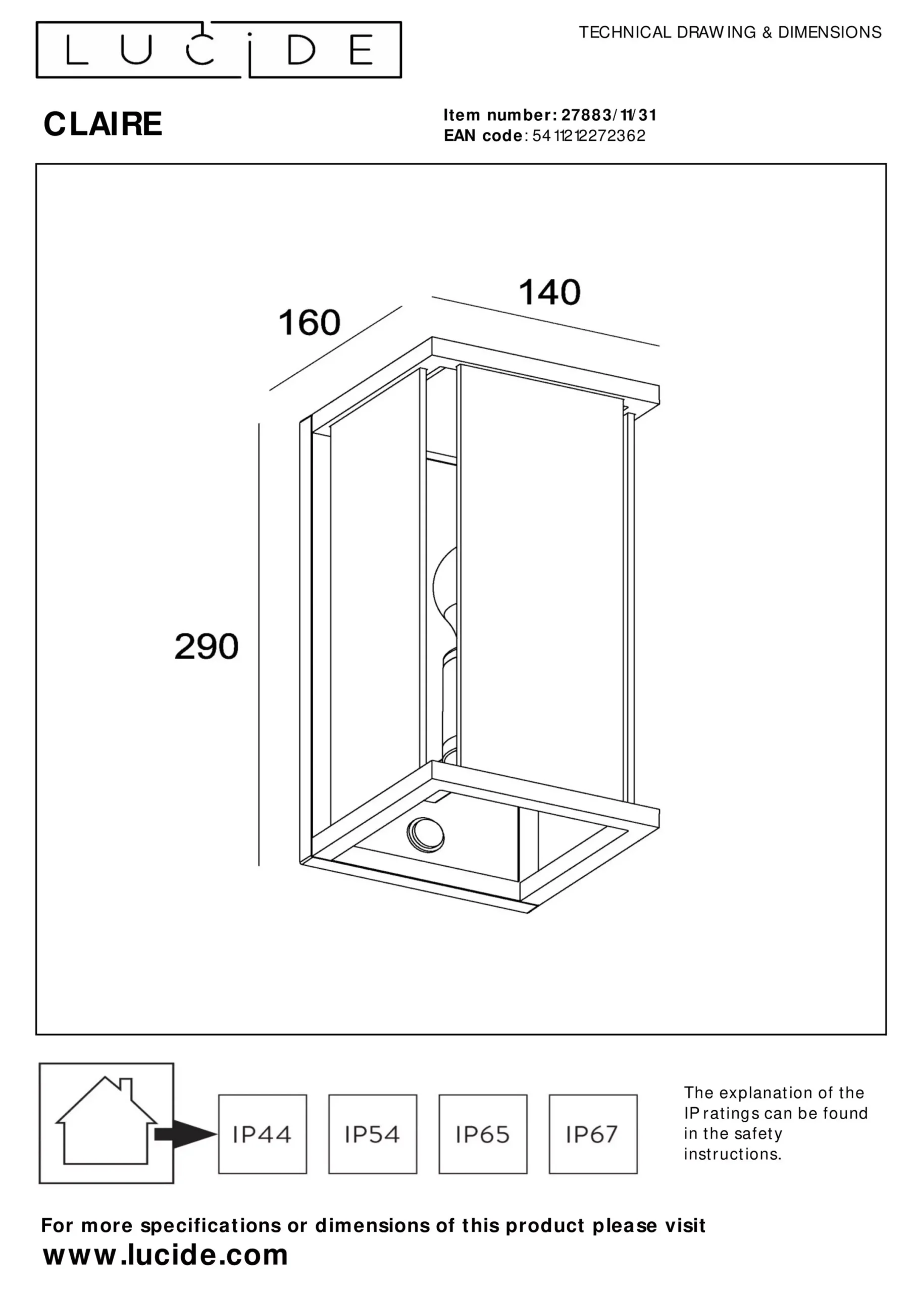 CLAIRE - Wandlamp Binnen/Buiten - 1xE27 - IP54 - Beweging & dag/nacht sensor - Wit*Lucide Clearance