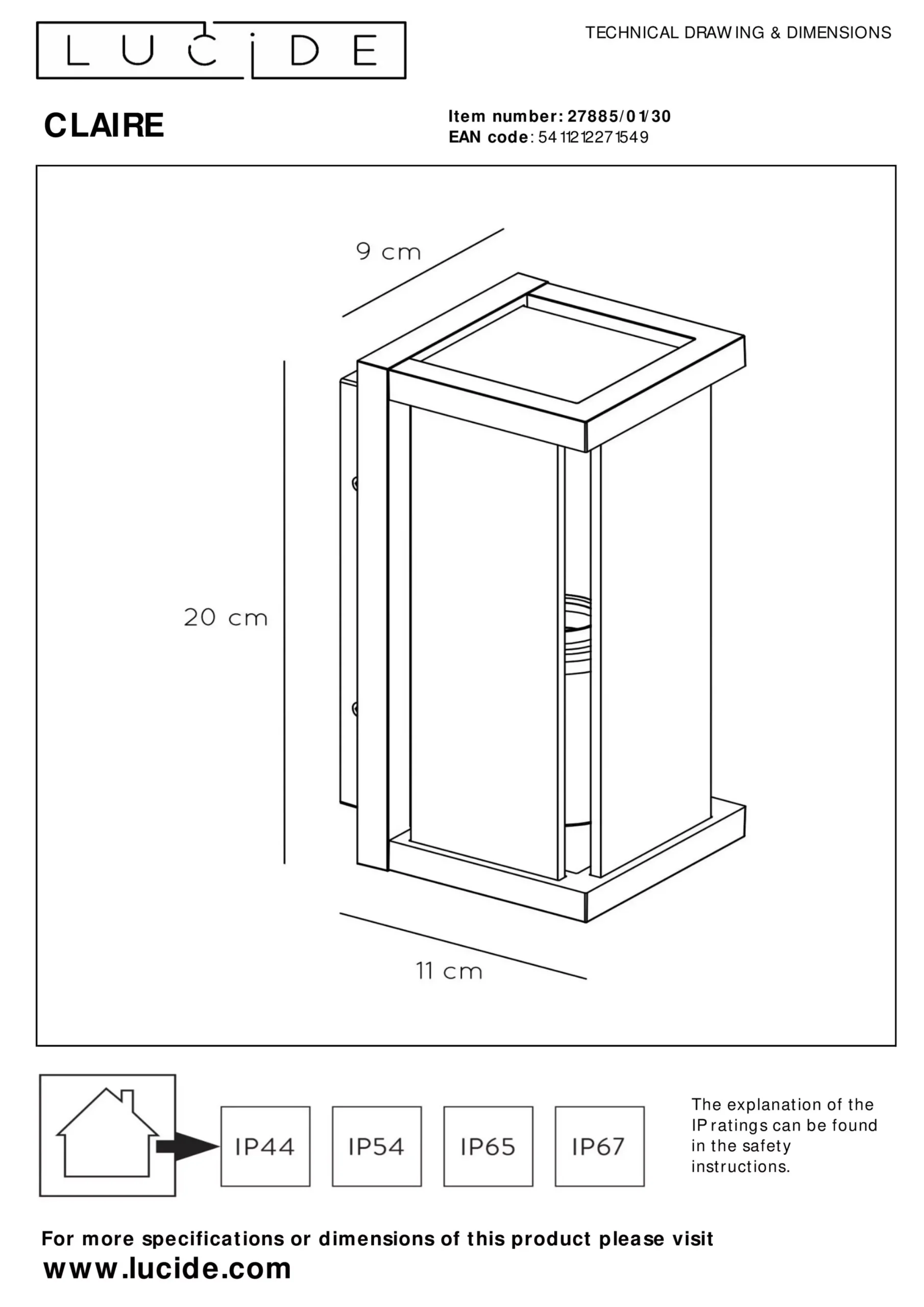 CLAIRE - Wandlamp Binnen/Buiten - 1xE27 - IP54 - Antraciet*Lucide Online