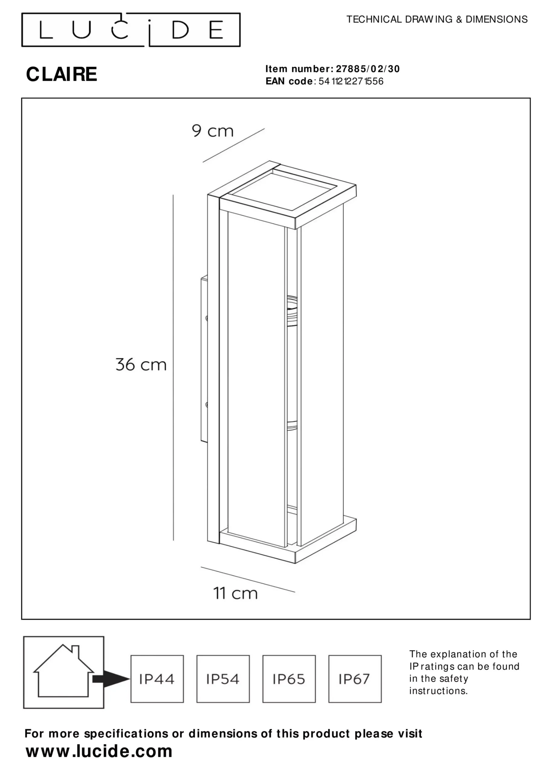 CLAIRE - Wandlamp Binnen/Buiten - 2xE27 - IP54 - Antraciet*Lucide Discount