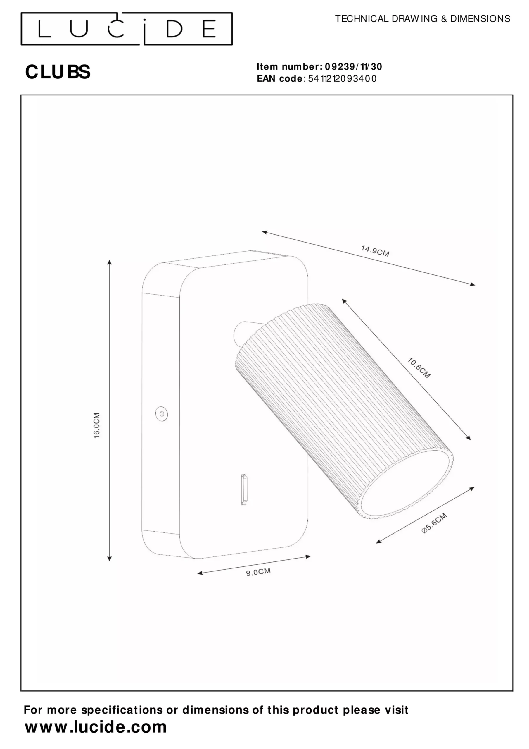 CLUBS - Bedlamp / Wandlamp - 1xGU10 - Zwart*Lucide Cheap