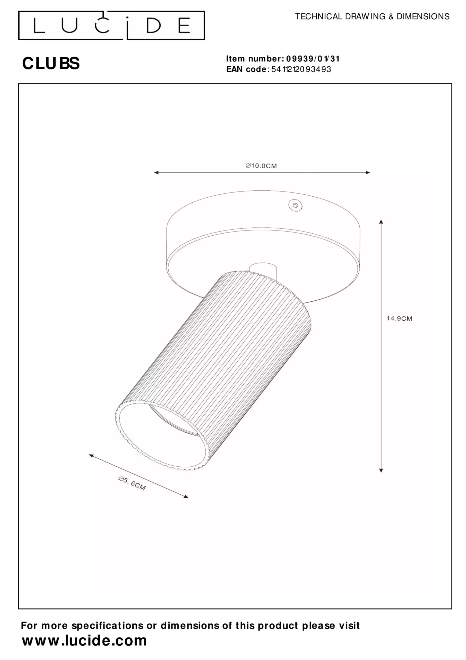 CLUBS - Plafondspot - 1xGU10 - Wit*Lucide New